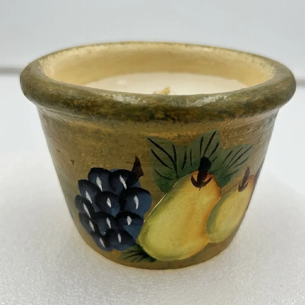 Unbranded Stoneware Candle Painted Fruit Design Unscented 3